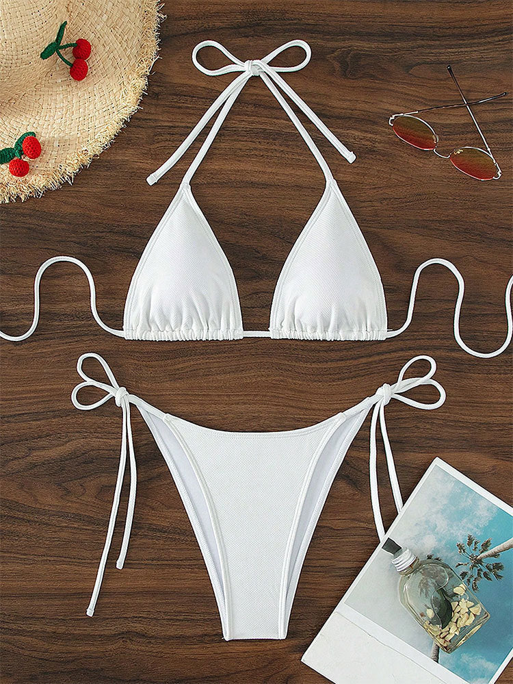 Damen Triangel-Bikini mit verstellbaren Bindebändern und seitlichen Schleifen R&B