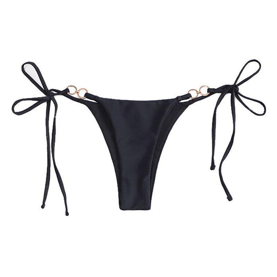 Damen Bikini-Höschen mit verstellbaren Bindebändern und dekorativen Ringakzenten R&B