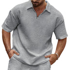 Herren Kurzarm-Henley-T-Shirt mit strukturiertem Design und modischem Kragen R&B