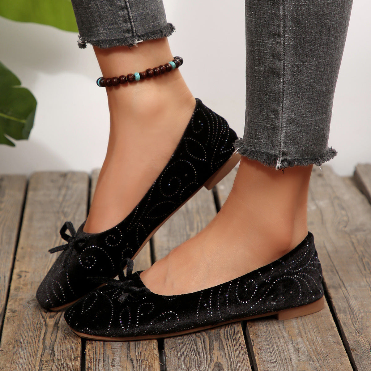 Damen Ballerinas mit elegantem Glitzermuster und feiner Schleifenapplikation R&B