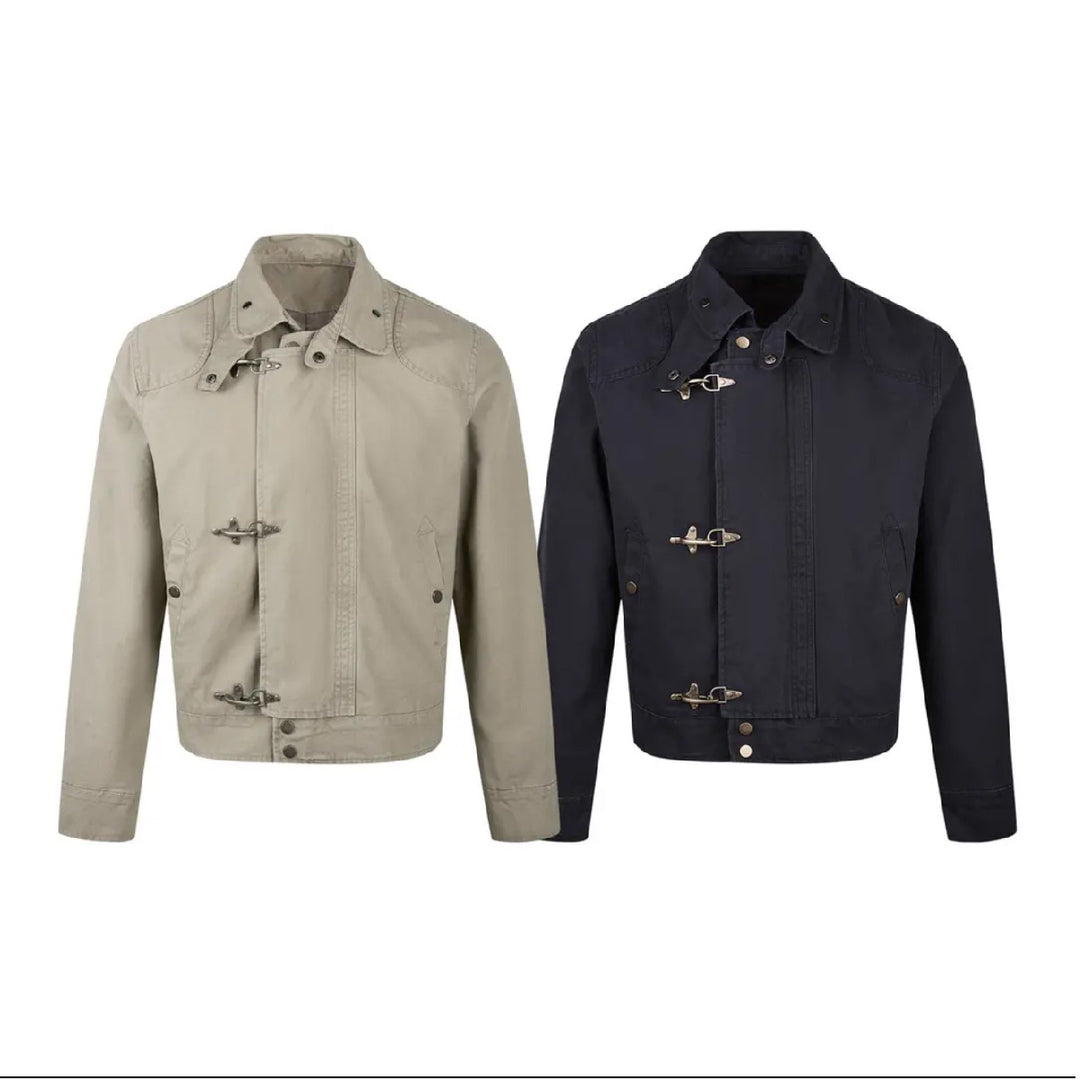 Herren modische Kurzjacke mit innovativen Schnallen und praktischem hochgeschlossenem Kragen R&B