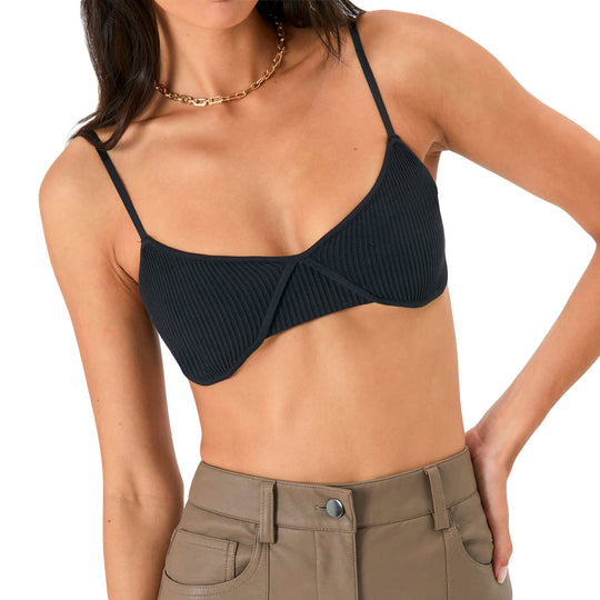 Damen Crop-Top mit Rippstruktur und verstellbaren Spaghettiträgern R&B