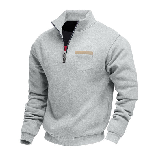 Herren nan Sweatshirt mit halbem Reißverschluss Stehkragen und Brusttasche R&B
