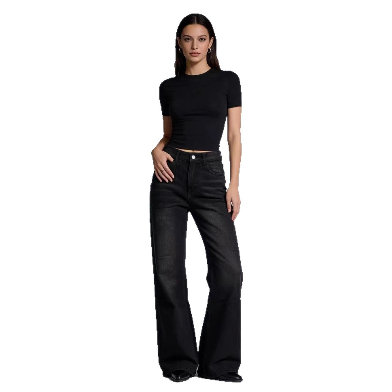 Damen Flared Jeans mit fransigem Saum und hohem Bund