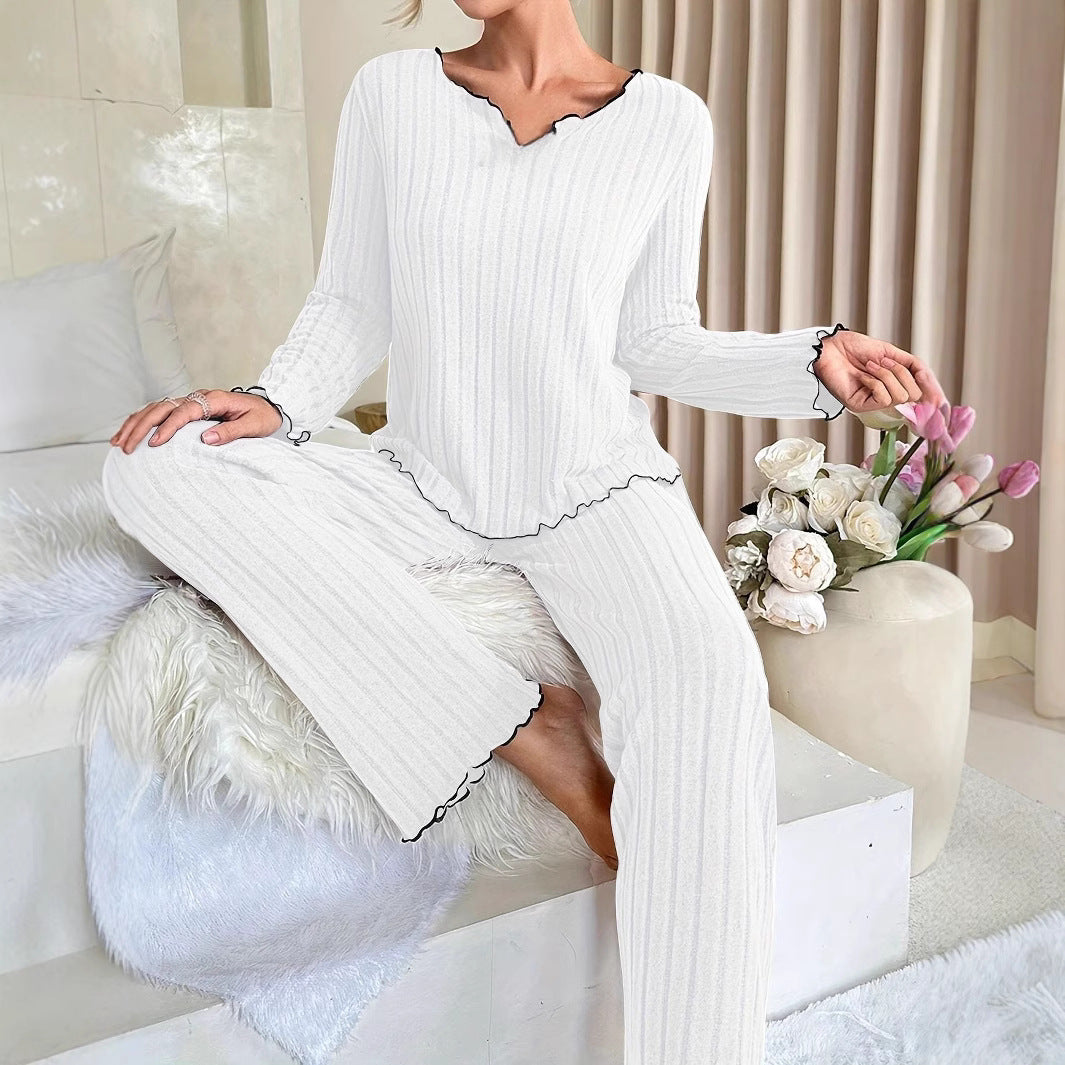 Damen Gemütlicher zweiteiliger Pyjama mit kontrastierenden Rüschen R&B