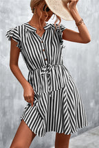 Damen Kurzarm-Kleid im angesagten Streifenlook mit Taillenzug und eleganten Rüschendetails R&B