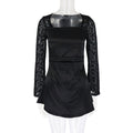 Damen Elegantes Kleid mit Spitzenärmel und fließendem Rock EB