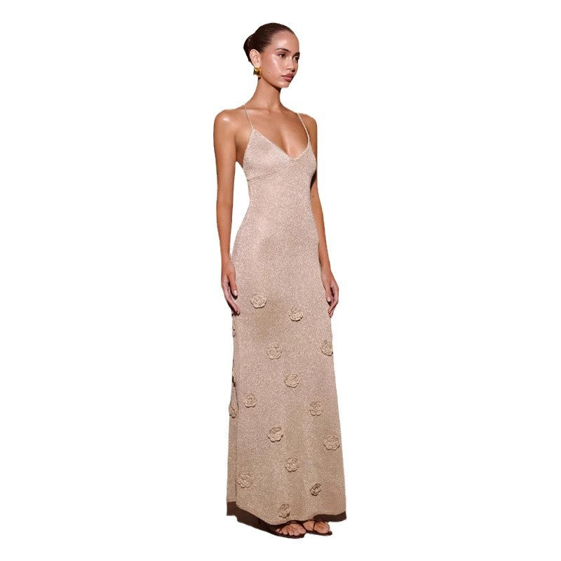Damen Elegantes Maxikleid mit funkelnden Blütenapplikationen R&B