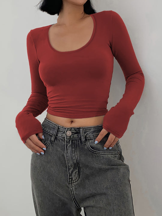 Damen Figurbetontes Langarmshirt mit weiten Ärmeln R&B