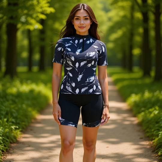 Damen Sportlicher Kurzarm Schwimmanzug mit floralem Muster R&B