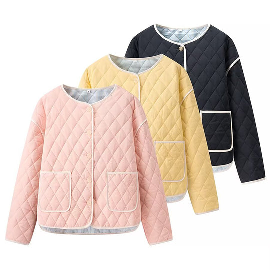 Damen gesteppte Jacke mit eleganter Knopfverschluss R&B