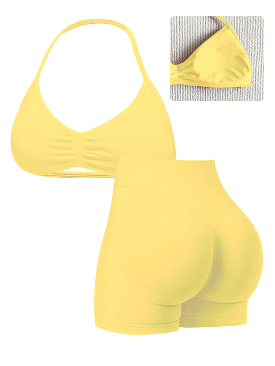 Damen Sport-Bikini-Oberteil mit hoch geschnittenen Shorts und nahtlosem Design R&B