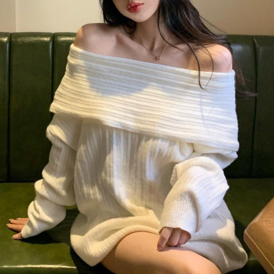 Damen Oversized Pullover mit Off-Shoulder-Schnitt R&B