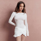 Damen Elegantes Körperbetontes Top mit Raffungen und Volants R&B