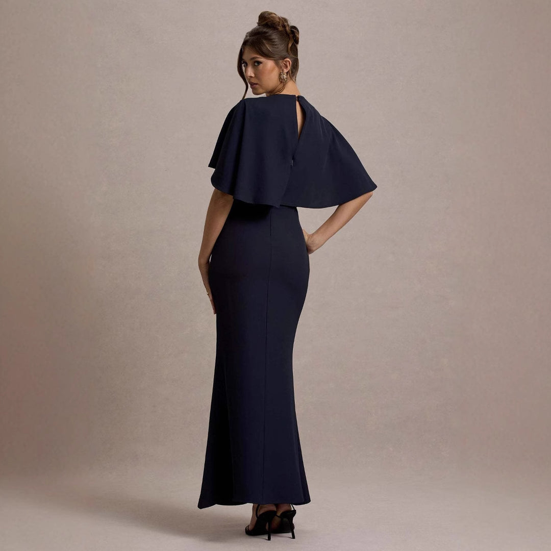 Damen Maxikleid mit eleganten Volantärmeln und taillierter Raffung R&B