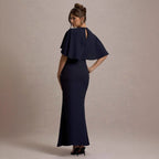 Damen Maxikleid mit eleganten Volantärmeln und taillierter Raffung R&B