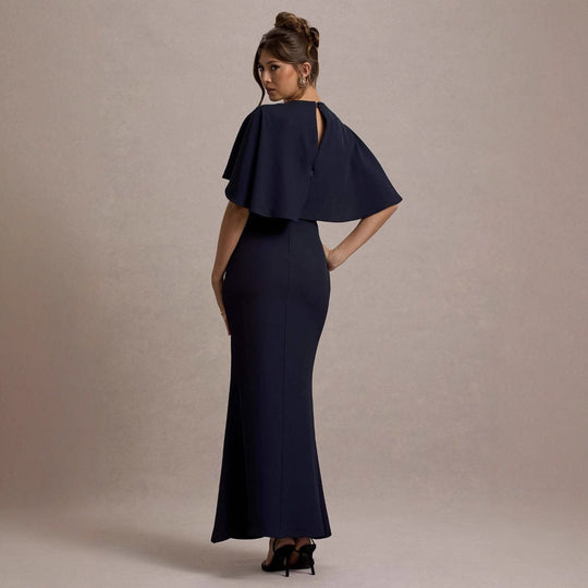 Damen Maxikleid mit eleganten Volantärmeln und taillierter Raffung R&B