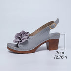 Damen Slingback-Sandalen mit floralem Dekor und modischem Blockabsatz R&B