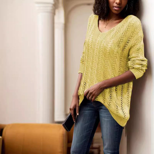 Damen luftiger Strickpullover mit einzigartiger Lochstruktur R&B