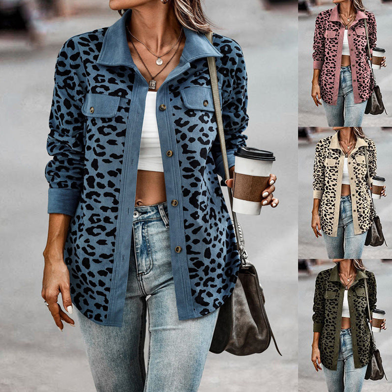 Damen gestreifter Hemdenjacke mit Leopardenmuster R&B