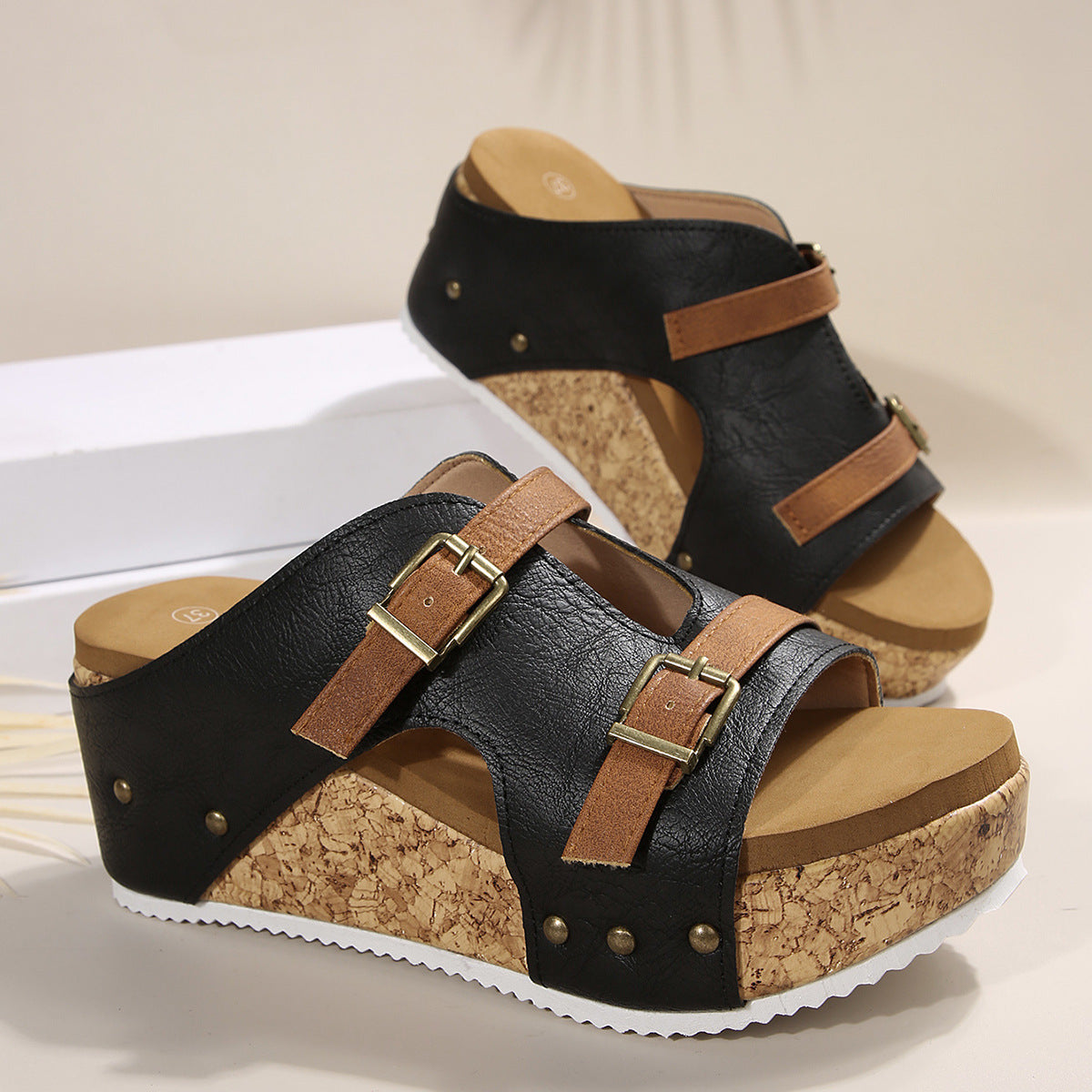 Damen Wedge-Sandaletten mit verstellbaren Riemen und ergonomischem Korkfußbett R&B