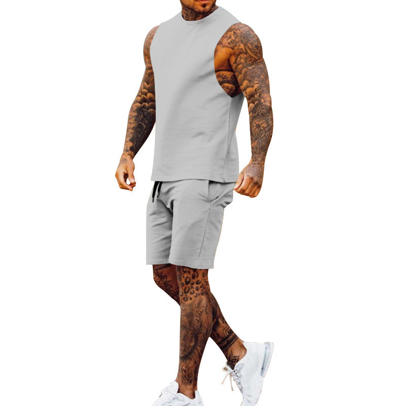 Herren sportliches Tanktop und Shorts-Set mit elastischem Bund R&B
