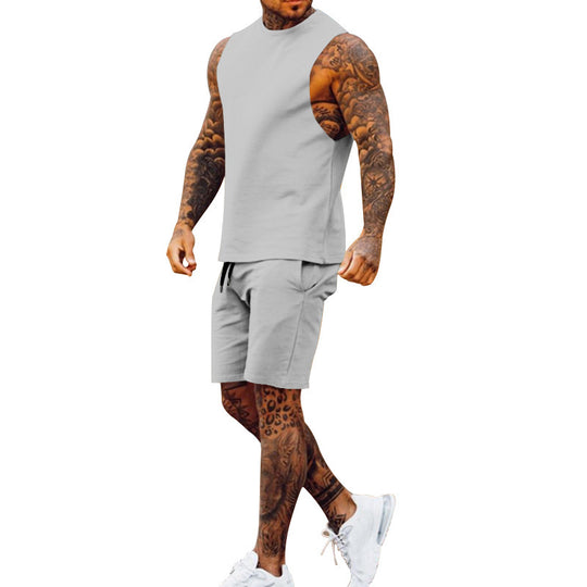 Herren sportliches Tanktop und Shorts-Set mit elastischem Bund R&B