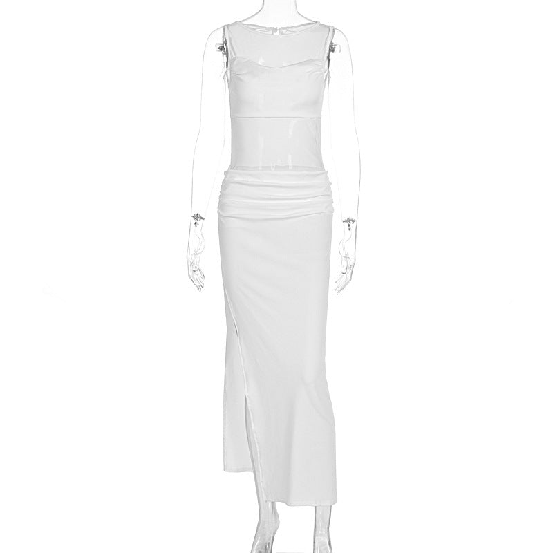 Damen Elegantes Wickelkleid mit transparenten Einsätzen und seitlichem Schlitz R&B