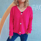 Damen kuschelige Strickjacke mit Knopfdetails und lässigem Schnitt R&B