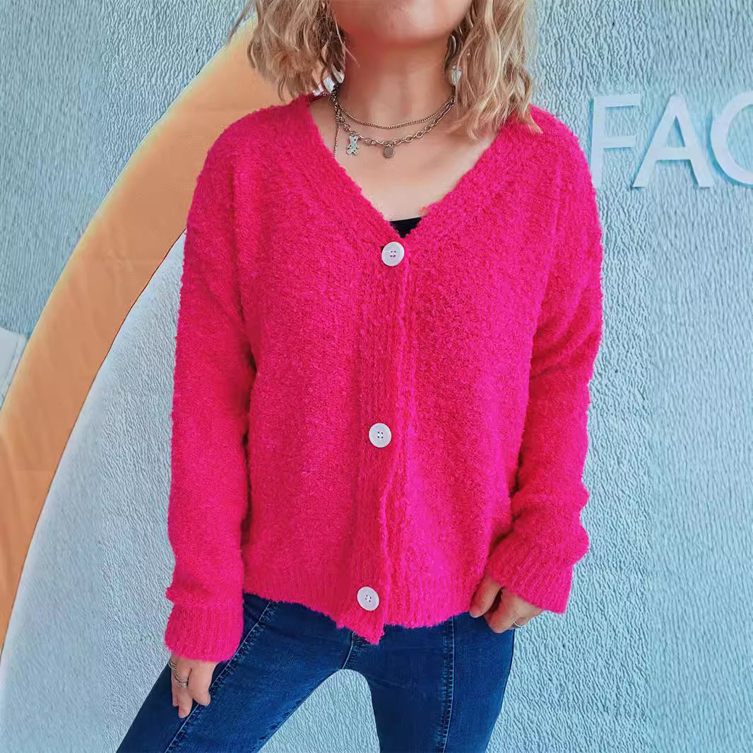 Damen kuschelige Strickjacke mit Knopfdetails und lässigem Schnitt R&B