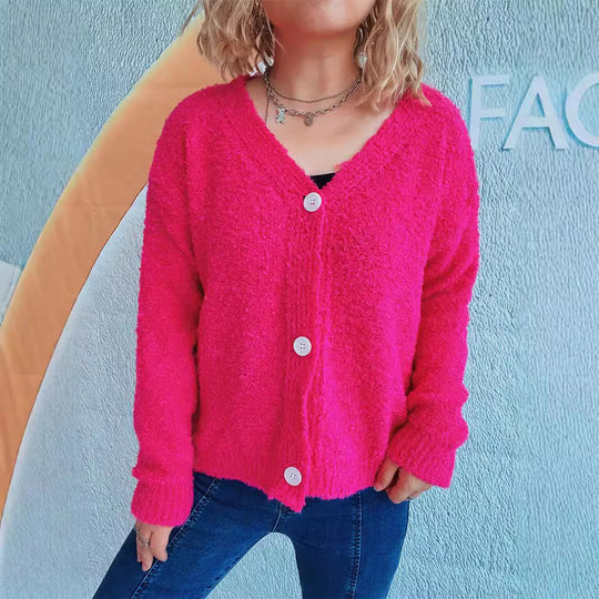Damen kuschelige Strickjacke mit Knopfdetails und lässigem Schnitt R&B