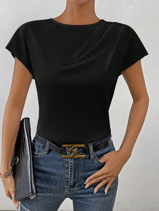 Damen Elegantes Kurzarm-Top mit modernem Schnitt und fließendem Stoff R&B
