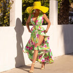 Damen Maxikleid mit tiefem V-Ausschnitt und elegantem Schlitz R&B