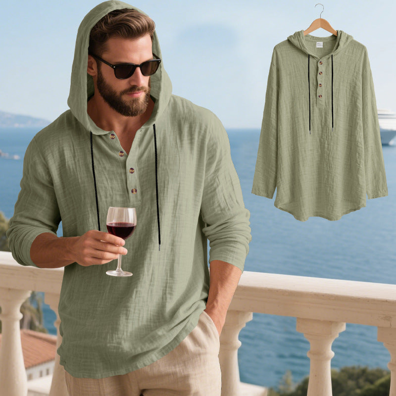 Herren lässiges Kapuzenshirt aus weichem Baumwollmix mit Knopfleiste und praktischen Taschen R&B