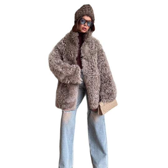 Damen Kuschelige Kunstfelljacke R&B