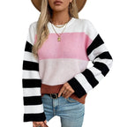 Damen modischer Pullover mit lässigem Streifenmuster und weitem Schnitt