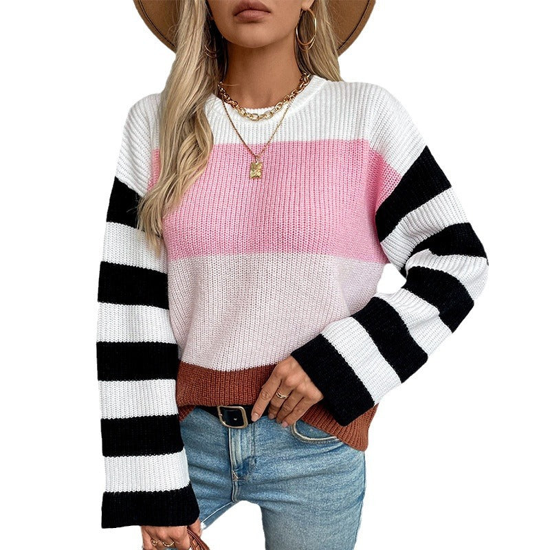 Damen modischer Pullover mit lässigem Streifenmuster und weitem Schnitt