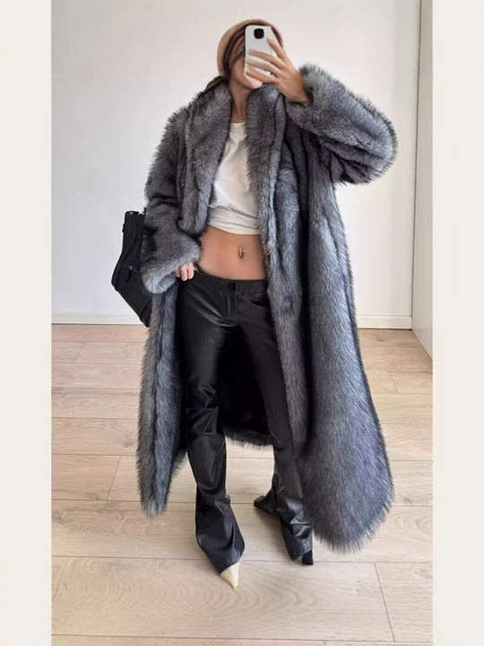 Damen Oversize Kunstpelzmantel R&B