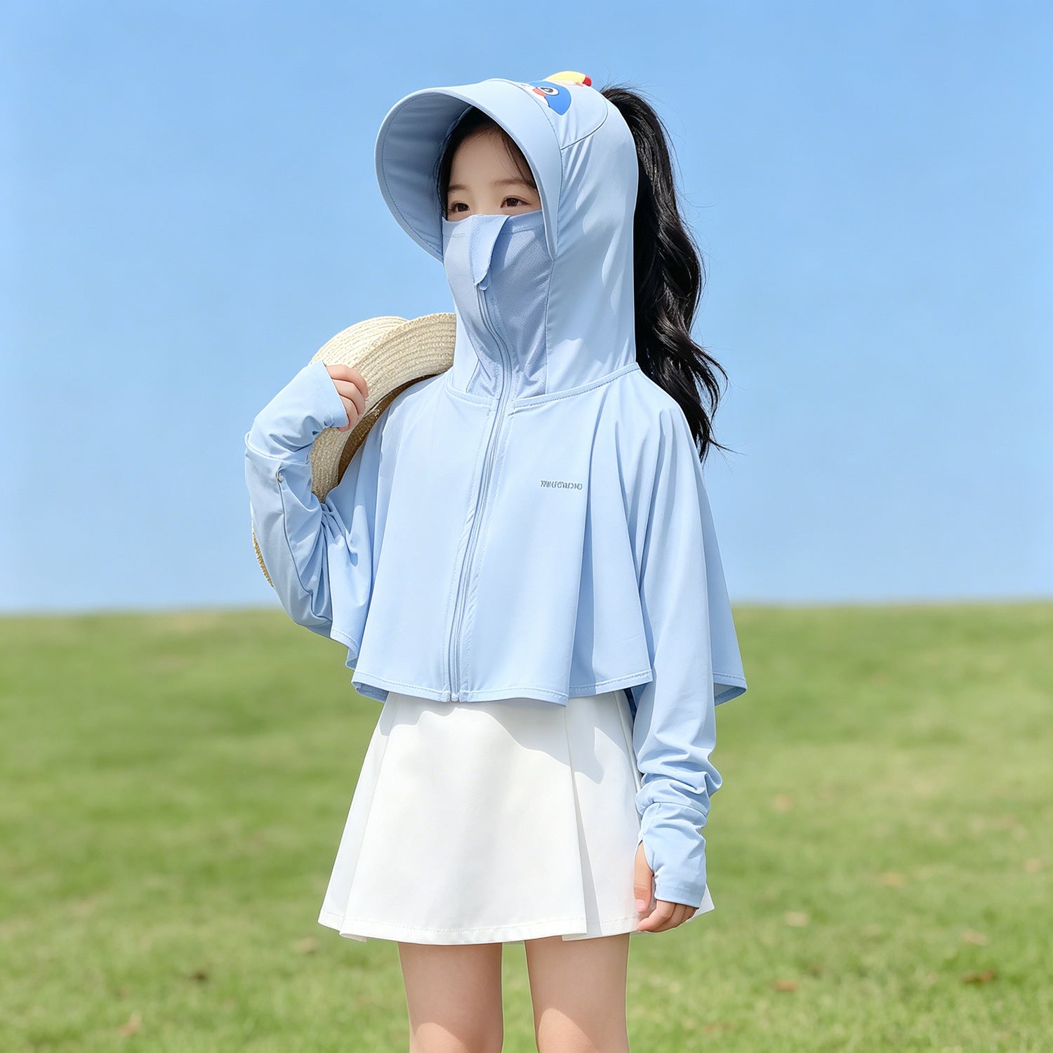 Unisex nan UV-Schutz Kapuzenjacke für Kinder mit leichtem, atmungsaktivem A-Linien Schnitt und Daumenlöchern  R&B