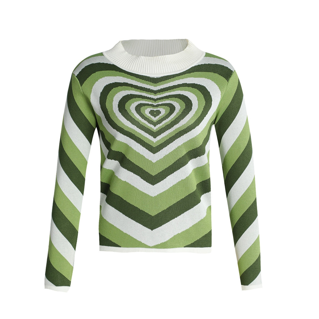 Damen Strickpullover mit herzförmigem Muster und hohem Kragen R&B