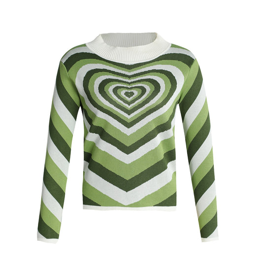 Damen Strickpullover mit herzförmigem Muster und hohem Kragen R&B