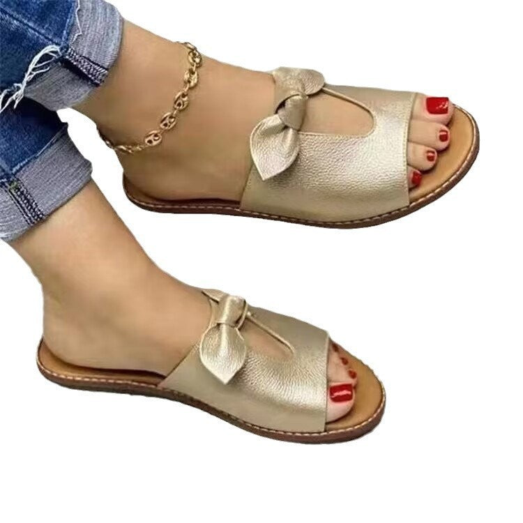 Damen modische Slip-On Sandalen mit verspieltem Schleifendetail R&B