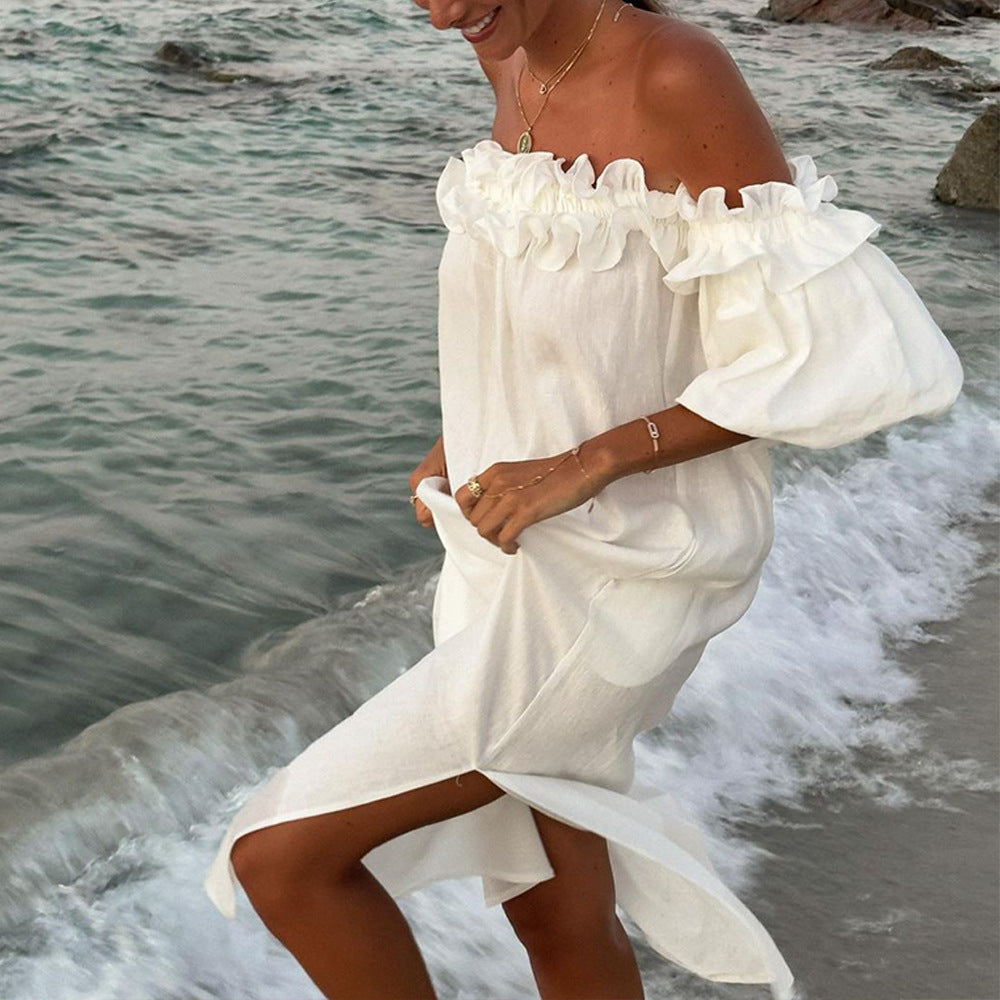 Damen Off-Shoulder Sommerkleid mit Rüschendetails R&B