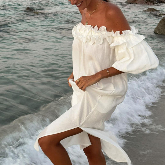 Damen Off-Shoulder Sommerkleid mit Rüschendetails R&B