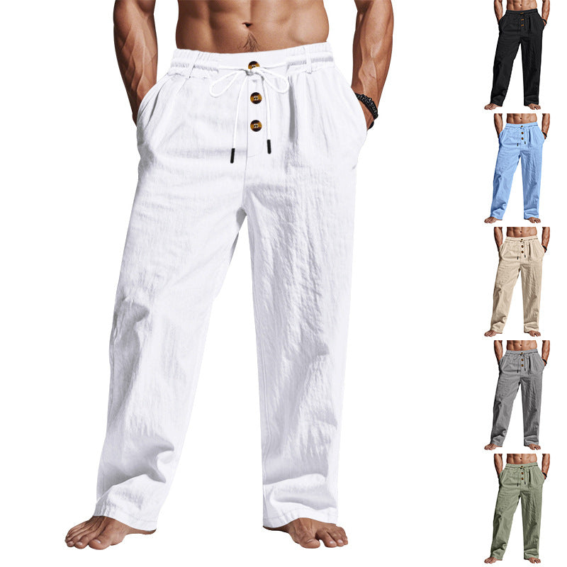 Herren nan Relaxhose im Leinenlook mit dekorativer Knopfleiste und Tunnelzugbund R&B