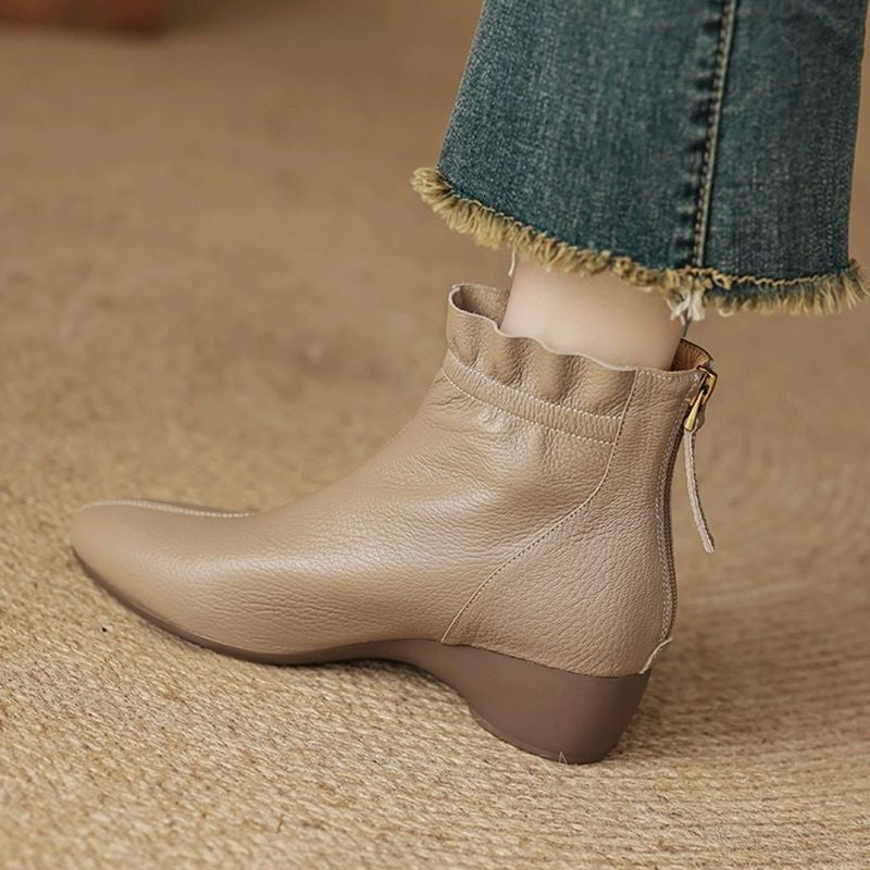 Damen Elegante Ankle Boots mit Rüschenrand und seitlichem Reißverschluss