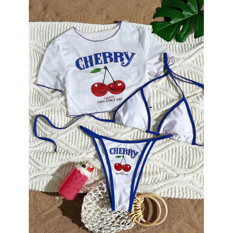 Damen Crop-Top Bikini-Set mit sportlichem Schnitt und Brasil-Print R&B