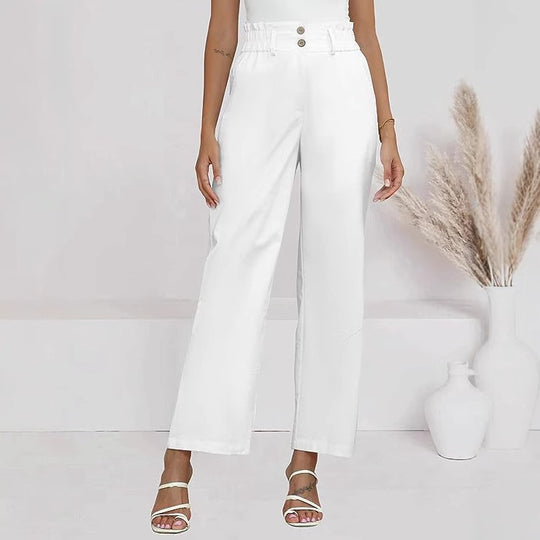 Damen Bequeme Weit geschnittene Hose mit elastischem Bund und Knopfdetails R&B