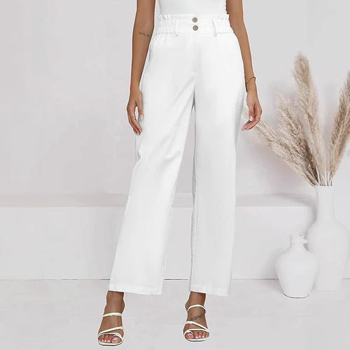 Damen Bequeme Weit geschnittene Hose mit elastischem Bund und Knopfdetails R&B