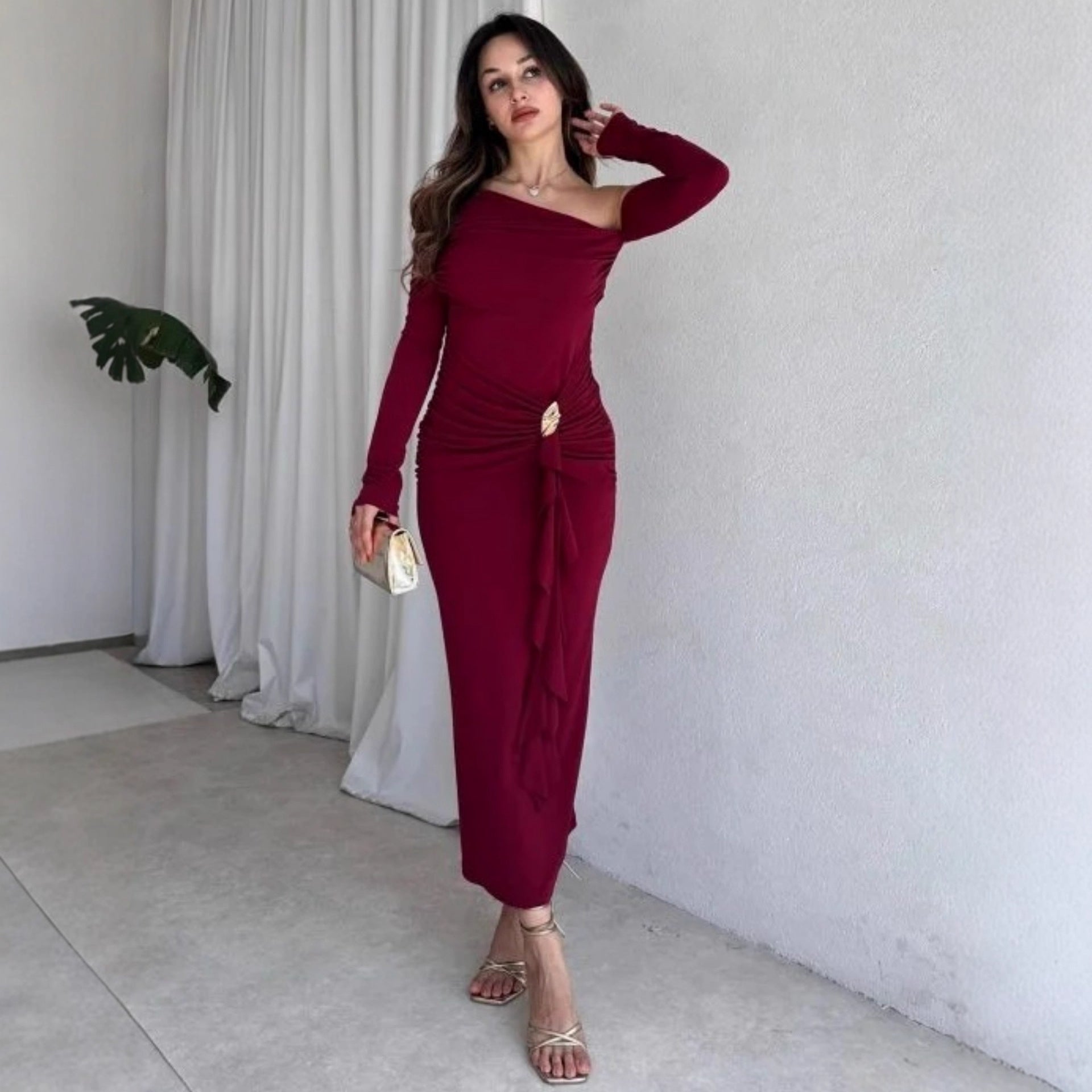 Damen elegantes Wickelkleid mit asymmetrischem Design und raffinierten Drapierungen R&B